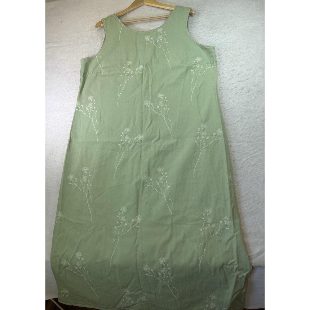COLDWATER CREEK Embroidered Cotton Sheath Maxi Dress In Sage Sz 1X Casual